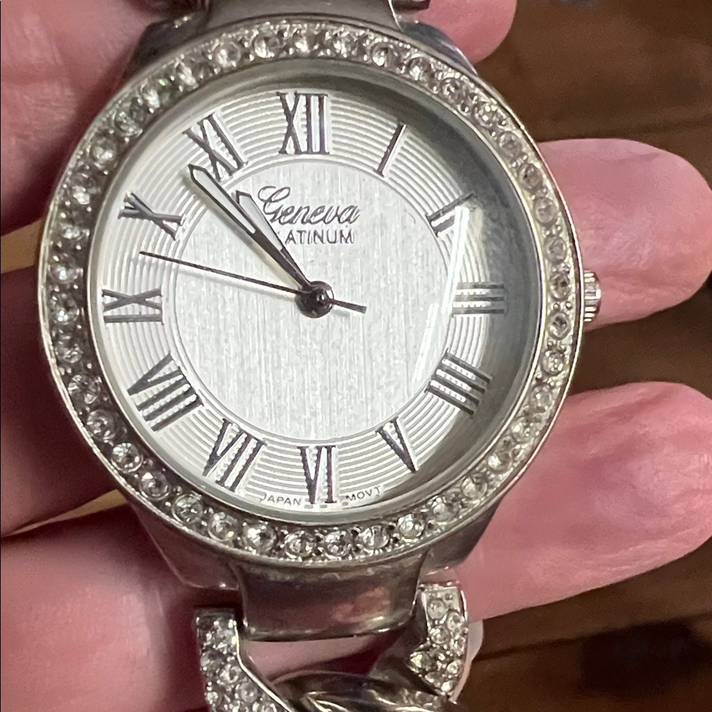 Geneva Silver Women's Watch with Crystal Accents